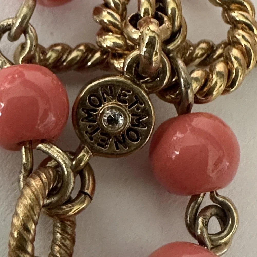 VTG‎ 70's Monet Pink Peach Beaded Strand Necklace Gold Tone 19/38